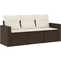 vidaXL Ensemble de salon de jardin 3 pièces avec coussins Marron Poly rotin