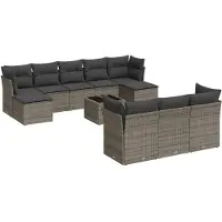vidaXL Salon de jardin 11 pcs avec coussins gris résine tressée