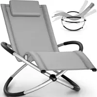 Tillvex Chaise longue de jardin grise Chaise longue de relaxation Chaise longue à bascule Chaise longue de camping oscillante