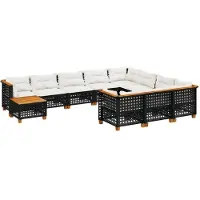 vidaXL Ensemble de salon de jardin 11 pièces avec coussins noir poly rotin