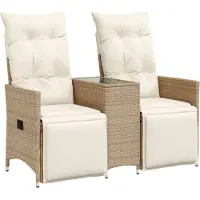 vidaXL Canapé de jardin 2 places réglable avec table beige Poly rotin
