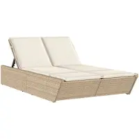 vidaXL Bain de soleil double avec coussins Beige Poly Rattan