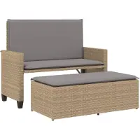 vidaXL Banc de jardin avec coussin et tabouret Beige Poly Rattan