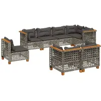 vidaXL Ensemble de jardin canapé 8 pièces avec coussins Gris Poly rotin