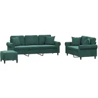 vidaXL Ensemble de canapés 3 pièces avec coussins vert foncé velours