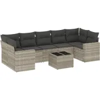 vidaXL Ensemble de jardin canapé 8 pièces avec coussins gris clair Poly rotin