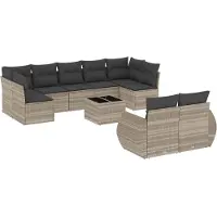 vidaXL Ensemble de 10 canapés de jardin avec coussins gris clair Poly rotin