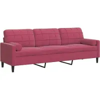 vidaXL Canapé 3 places avec coussins décoratifs rouge vin 210 cm velours