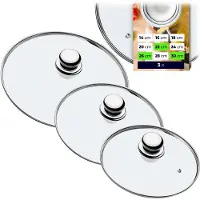 Kadax Couvercle de casserole "Vicenza", set de couvercles résistants à la chaleur en verre avec poignée, trois tailles (22+26+30 cm)