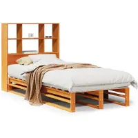 vidaXL Lit en bois massif avec étagère sans matelas brun cire 100x200 cm