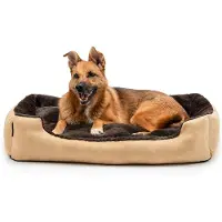 Lionto Lit pour chien, lit douillet et moelleux avec coussin réversible amovible & fond antidérapant, 90x70 cm, beige/brun