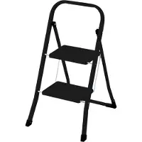 Rijoka Escabeau pliant 2 marches - Escabeau domestique pliable - Acier - Antidérapant - Charge jusqu'à 150kg - Noir