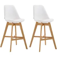 CLP - Ensemble de 2 tabourets de bar Cannes en similicuir, avec dossier et repose-pieds | Couleur : blanc. Structure : couleur naturelle