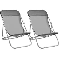 vidaXL Chaises de plage, lot de 2, gris, en textilène et acier thermolaqué