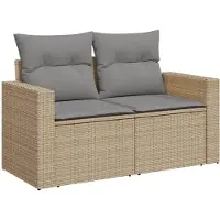 vidaXL Canapé de jardin avec coussins 2 places Beige Poly Rattan