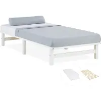 Homestyle4u Cadre de lit 90x200 cm avec Matelas Lit en bois massif Blanc Lit simple Lit palette Lit d'enfant Sommier à lattes