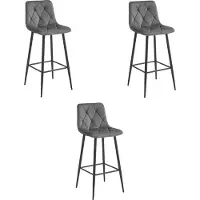 Leobert Tabouret Valora NADO en velours gris foncé, pieds noirs, lot de 3 | Élégant ensemble de 3 tabourets en velours gris foncé