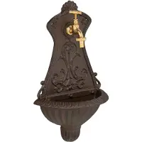 Relaxdays Fontaine murale , fontaine de jardin au style rétro, lavabo et robinet, dimensions : 42 x 24,5 x 11,5 cm, fonte, marron