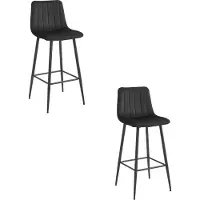 Leobert Tabouret De Bar - - Pozza - Velours Noir/Pieds Noirs - Lot De 2