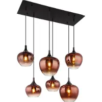 Globo Suspension noire Maxy avec verre rouge 6 lumières