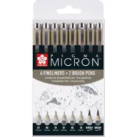 Bruynzeel Pigma Micron Fineliner Stylos techniques Grey 8 pièces