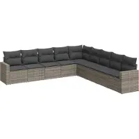 vidaXL Ensemble de salon de jardin 9 pièces avec coussins Gris Poly rotin