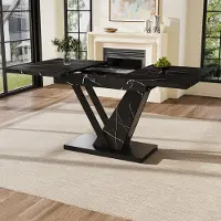 MODFU Table à Manger Extensible - Table Rectangulaire Avec Plateau Ajustable Pour Repas Familial - MDF et Métal - 120-160×75×75,5 cm - Noir