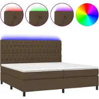 vidaXL Lit Boxspring avec matelas & LED Marron foncé 200x200 cm Tissu