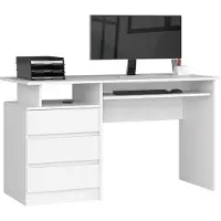 Akord Bureau 135 cm Blanc avec tiroirs et étagère pour bureau et home office