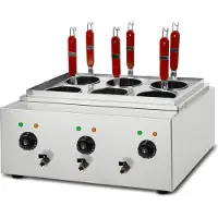 VERTES Cuiseur de pâtes Gastro Cuiseur de pâtes en acier inoxydable, Electrique, 3x 1700 Watt, 3 cuves de cuisson séparées de 6 litres chacune, 6 paniers à pâtes