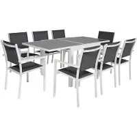 Happy Garden Salon de jardin LAMPEDUSA extensible en textilène gris 8 places - aluminium blanc