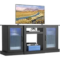 Vevor Meuble TV pour téléviseurs jusqu'à 65 pouces, table TV avec bande lumineuse, meuble TV en bois avec portes et étagères réglables, console, meuble TV pour salon ou chambre à coucher, noir