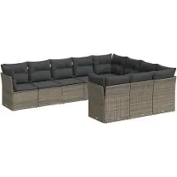 vidaXL Ensemble de salon de jardin 10 pièces avec coussins Gris Poly Rattan