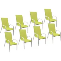 Happy Garden Lot de 8 chaises MARBELLA en textilène vert - aluminium blanc