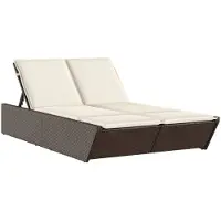 vidaXL Bain de soleil double avec coussins Marron Poly Rattan
