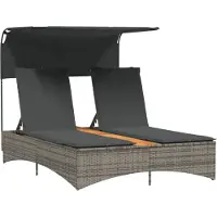 vidaXL Bain de soleil double avec toit et coussins Gris Poly Rattan