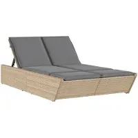 vidaXL Bain de soleil double avec coussins Beige Poly Rattan
