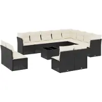 vidaXL Ensemble de 13 canapés de jardin avec coussins noir poly rotin