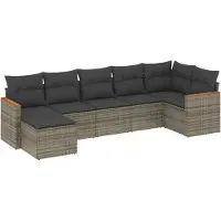 vidaXL Ensemble de salon de jardin 7 pièces avec coussins Gris Poly rotin