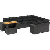 vidaXL Ensemble de 10 canapés de jardin avec coussins noir poly rotin