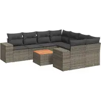 vidaXL Ensemble de salon de jardin 9 pièces avec coussins Gris Poly rotin