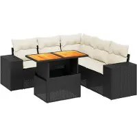vidaXL Ensemble de salon de jardin 6 pièces avec coussins noir poly rotin