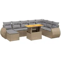 vidaXL Ensemble de salon de jardin 9 pièces avec coussins beige Poly rotin