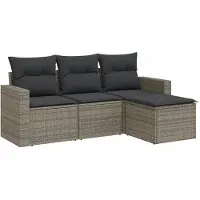 vidaXL Salon de jardin 4 pcs avec coussins gris résine tressée