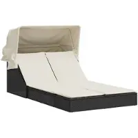vidaXL Bain de soleil double avec toit et coussins Noir Poly Rattan
