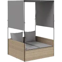 vidaXL Bain de soleil double avec toit et rideaux Beige Poly Rattan