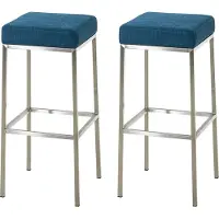 CLP Lot de 2 tabourets de bar « Montréal » : assises et structures rembourrées en tissu, avec repose-pieds, couleur de la structure : bleu, finition acier inoxydable