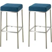 CLP Lot de 2 tabourets de bar « Montréal » : assises et structures rembourrées en tissu, avec repose-pieds, couleur de la structure : bleu, finition acier inoxydable