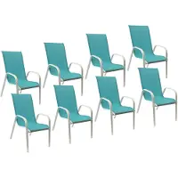 Happy Garden Lot de 8 chaises MARBELLA en textilène bleu - aluminium blanc