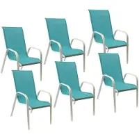 Happy Garden Lot de 6 chaises MARBELLA en textilène bleu - aluminium blanc